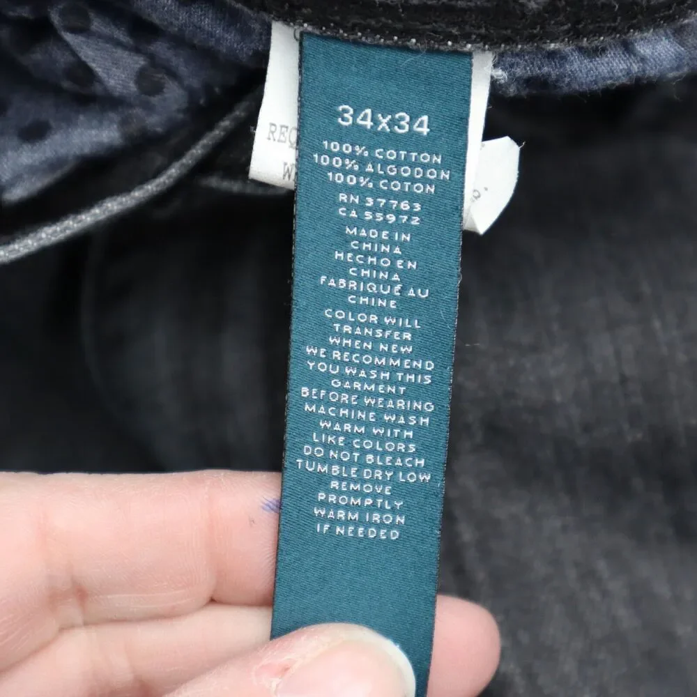 Perry Ellis Jeans Mens 34 Black Straight Mid Rise Cotton Pocket Zip Denim Pants